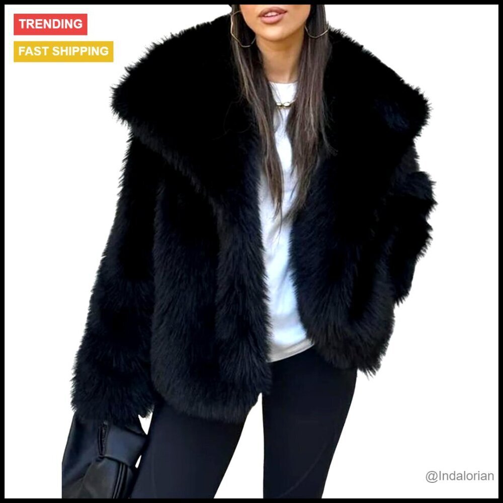 Faux Fur Lapel Jacket Cropped Open Front Winter Coat